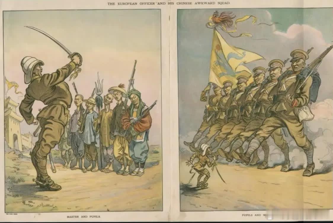 1907年英国的漫画。满清政府在1906年开始编练新式陆军，其中核心的角色就是袁