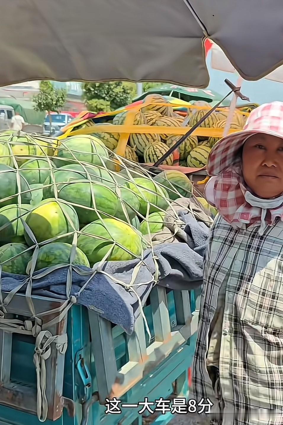 谁能理解瓜农的辛苦？两个人忙碌一上午，一车2000多斤的瓜卖160多块钱。现