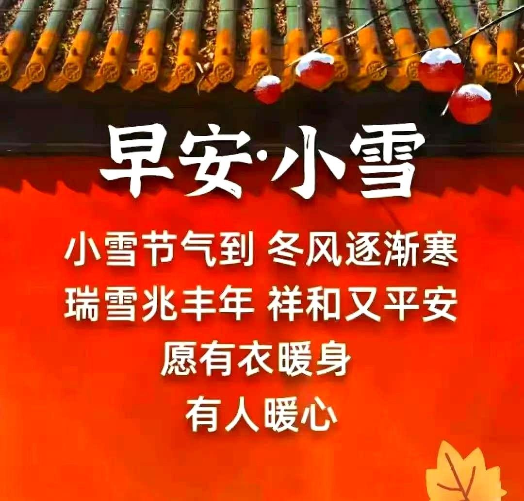 时光匆匆，岁月安然，小雪已至，顺问冬安，愿你冬暖常伴，身寒有衣添，心寒有人暖。