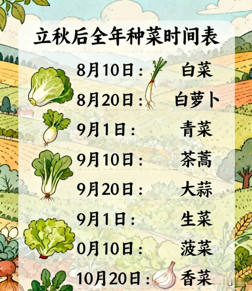 立秋后全年种菜时间表，照着播种，秋冬不愁没菜吃很多新手朋友一到秋天就不知道
