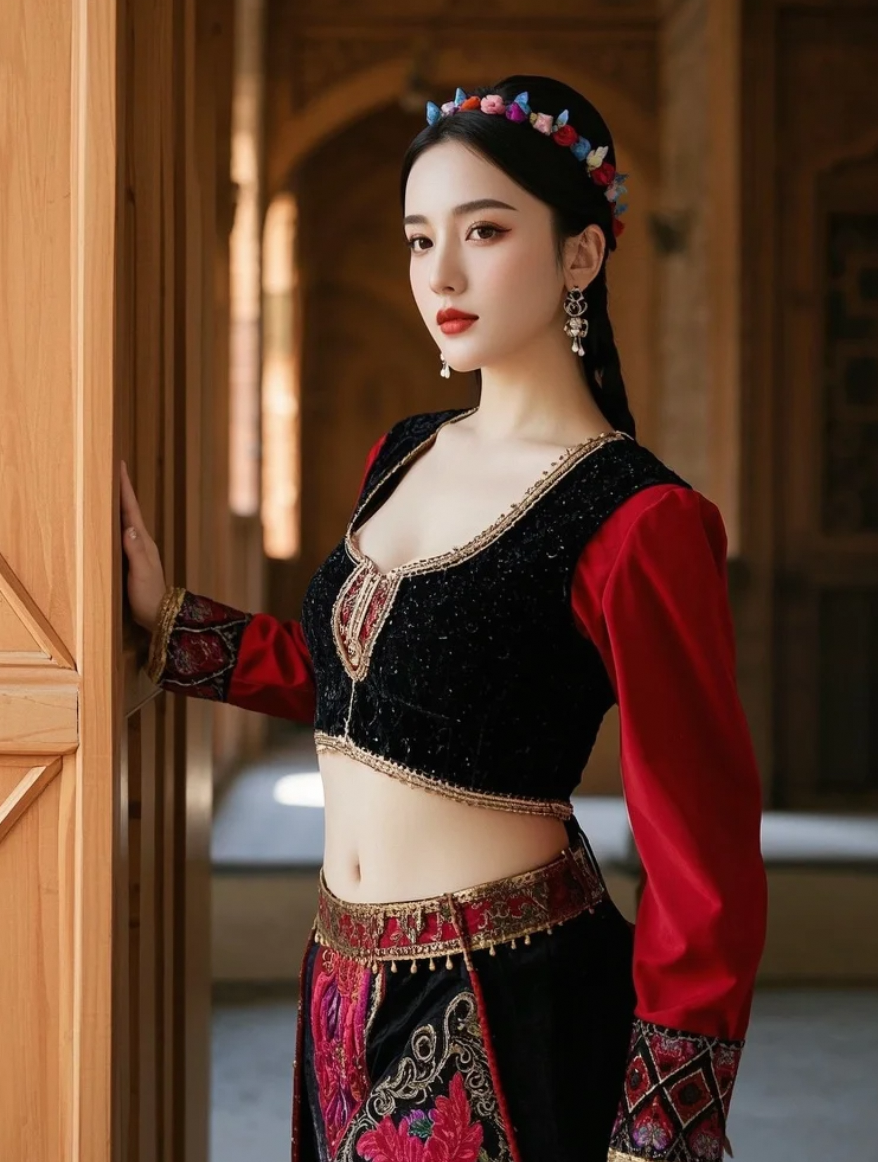 裙裾翩翩染烟霞，人在画中亦如诗。
