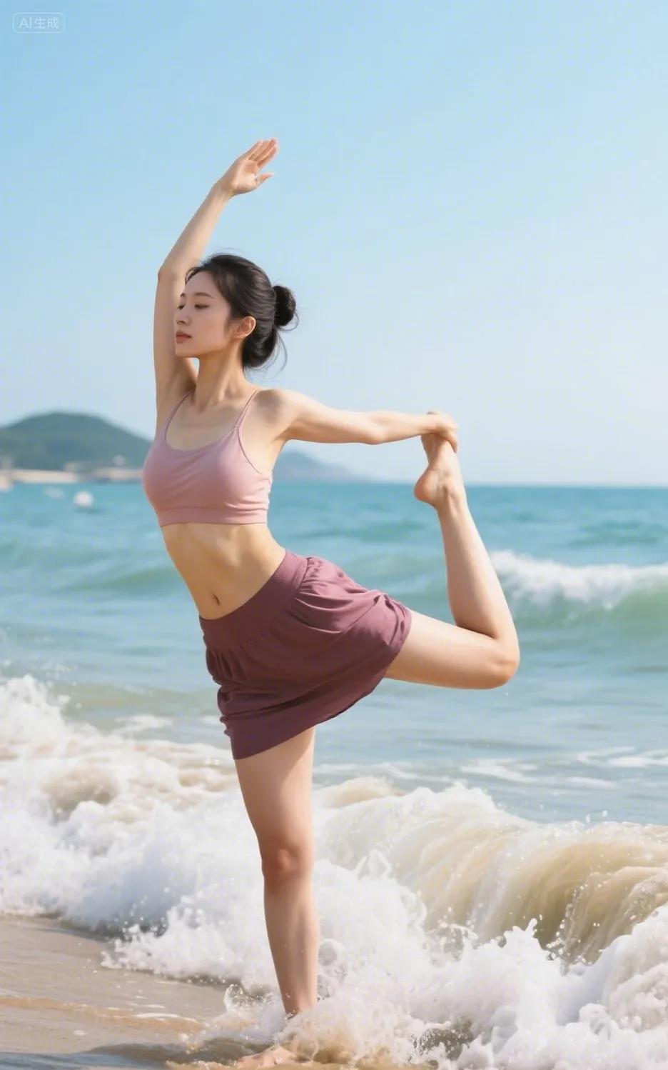 #分享一下你心里的完美女神#海边瑜伽