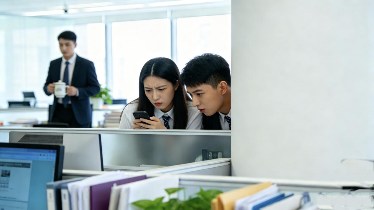 两个实习生小声嘀咕。“听说王经理是关系户，他姐夫是副总。”“难怪天天迟到早退