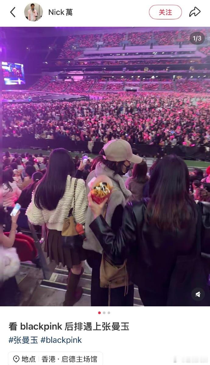 张曼玉前往观看blackpink演唱会，严实的装扮依旧被眼尖的观众偶遇，安静