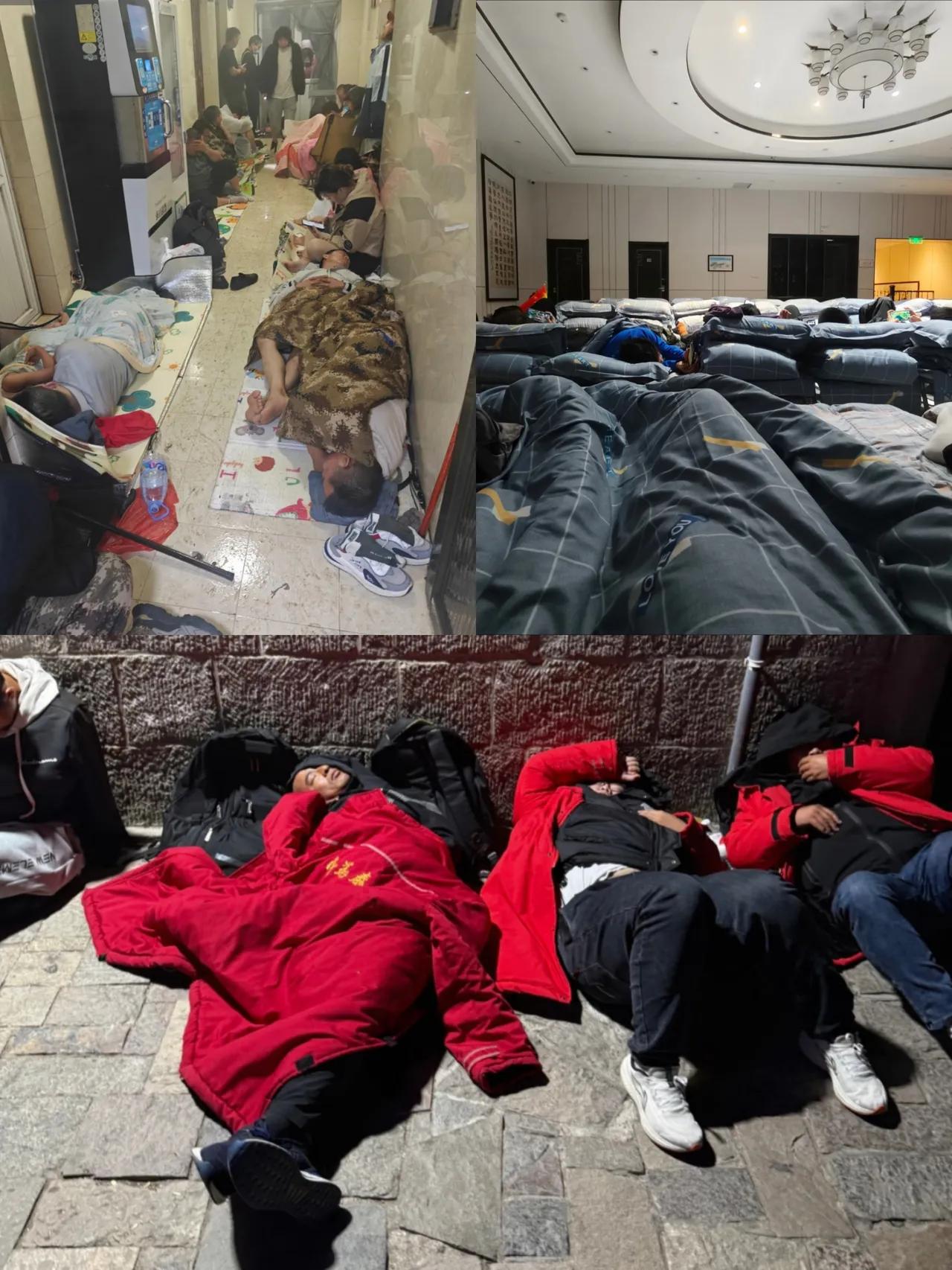 泰山又迎来“难民”。今日凌晨的泰山顶，到处挤满了人。大唐通宵座位100元，通铺