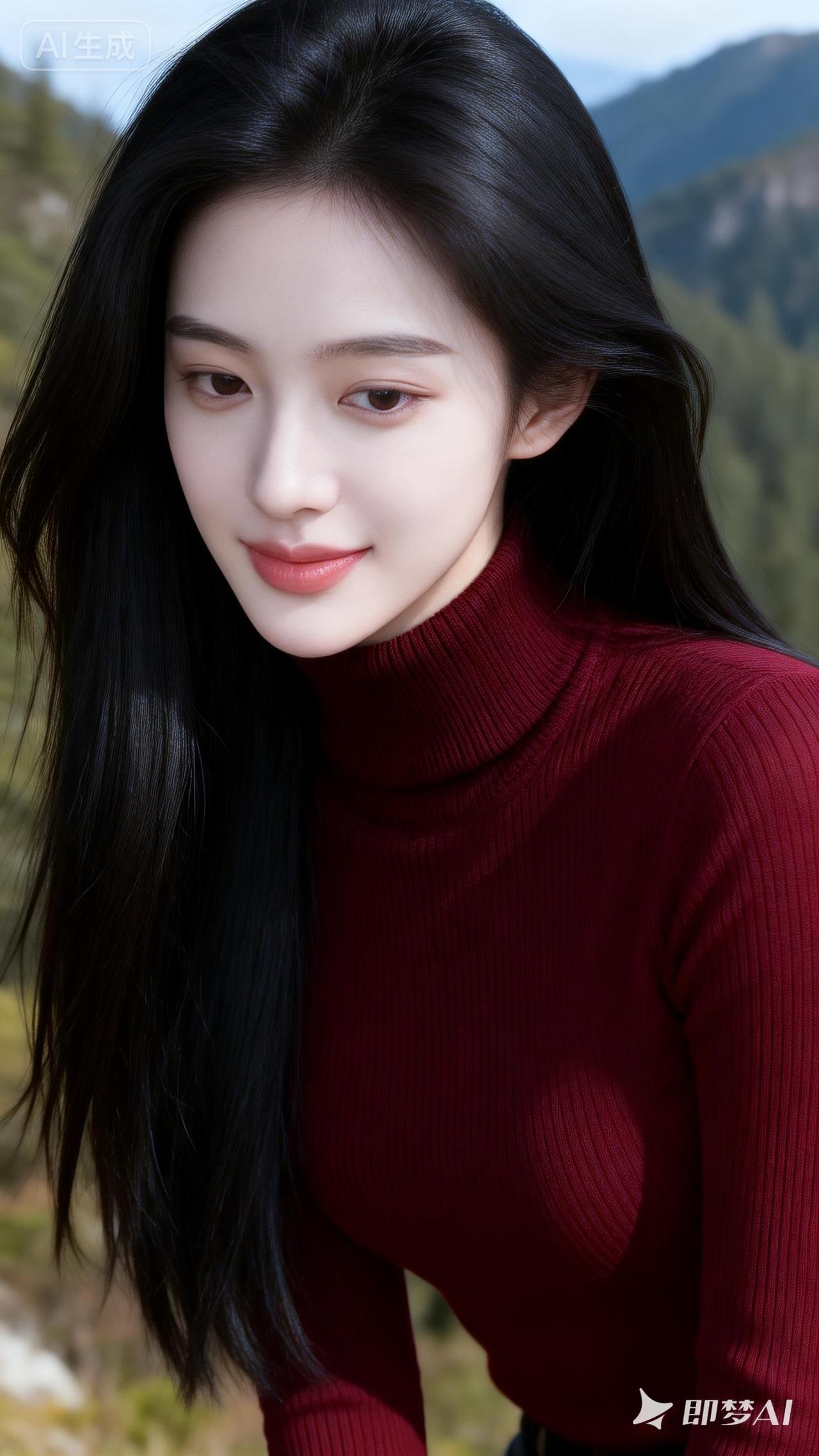 红衣少女与自然融为一体，美不胜收！🌿💕