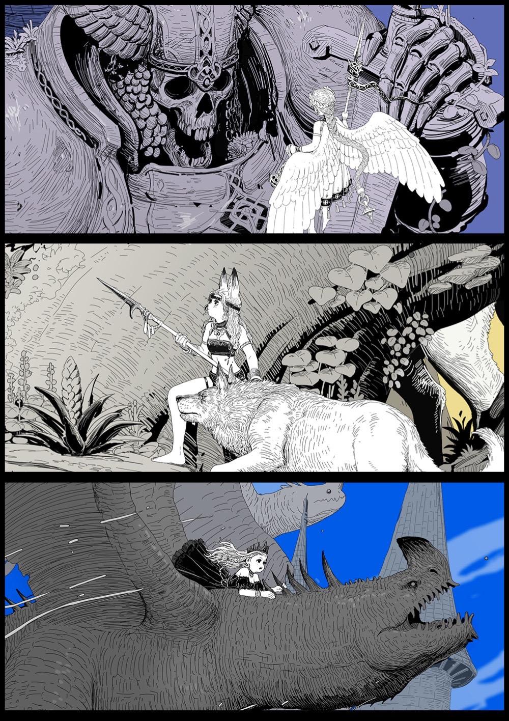 1000001%原创设计 异世界来了。巨人骸骨.长耳猎人.骑龙的公主