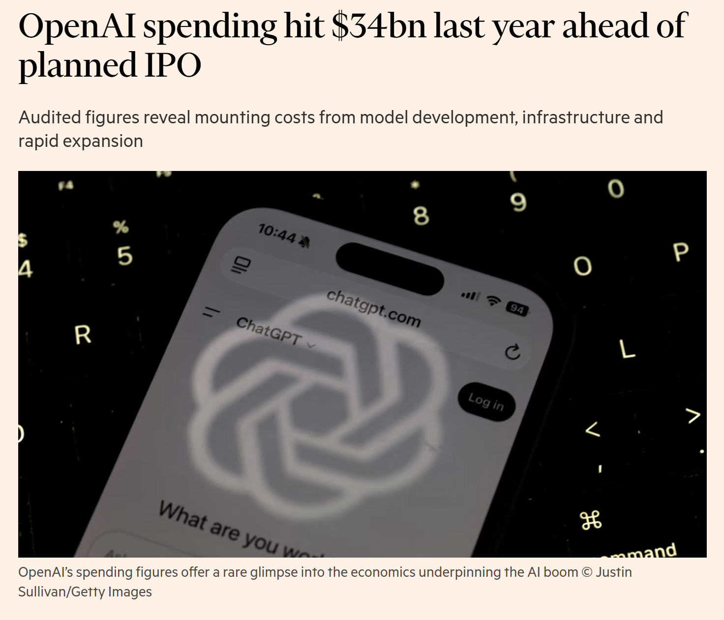 根据『金融时报』刚刚的独家消息：OpenAI去年的总支出高达340亿美元。