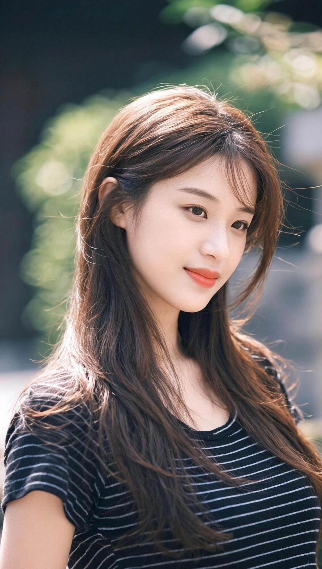 在斑驳的光影中，捕捉到一丝温柔的瞬间。条纹衫与长发交织，仿佛是日常中最不经意的美