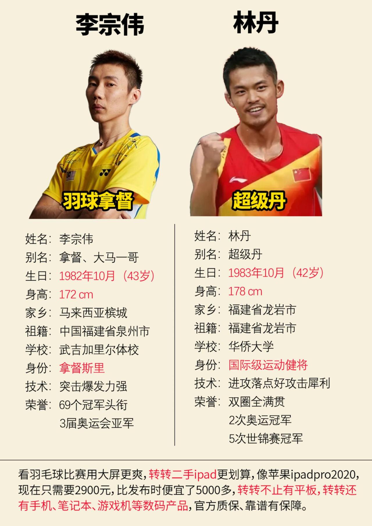 两位传奇羽毛球运动员林丹李宗伟羽毛球