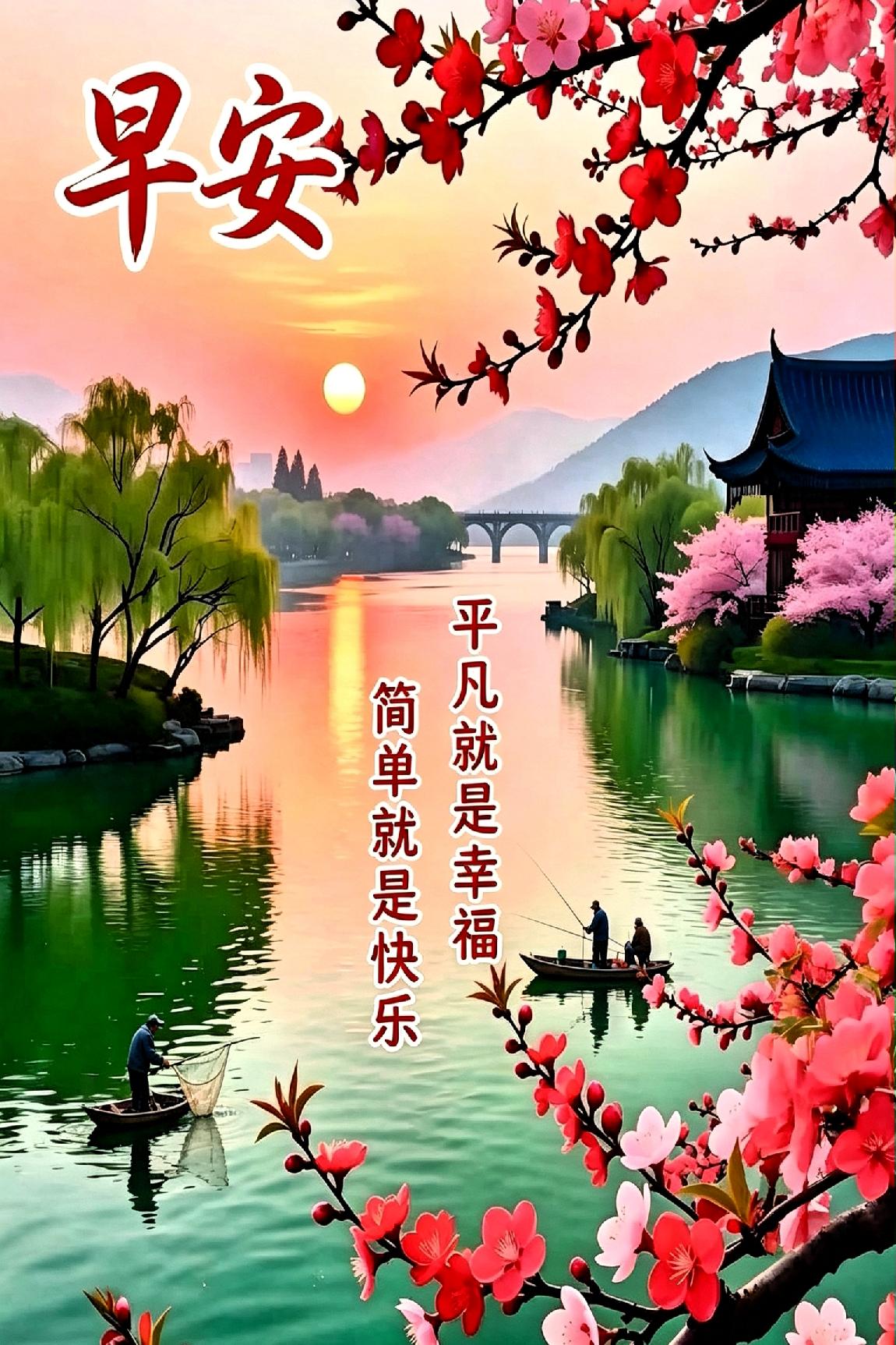 ▷晨起清风，万般美好皆可期晨光破晓染东方，清风拂面送吉祥。新的一天悄