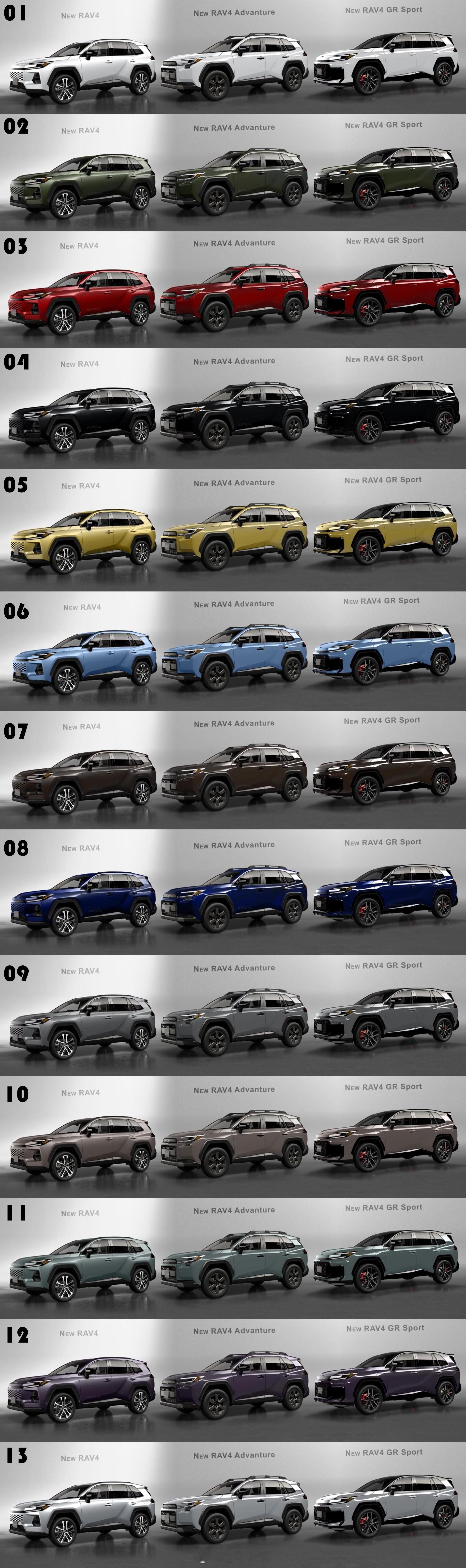全新一代丰田RAV4配色全新一代丰田RAV4，图1中，几号外观颜色好看，图2中
