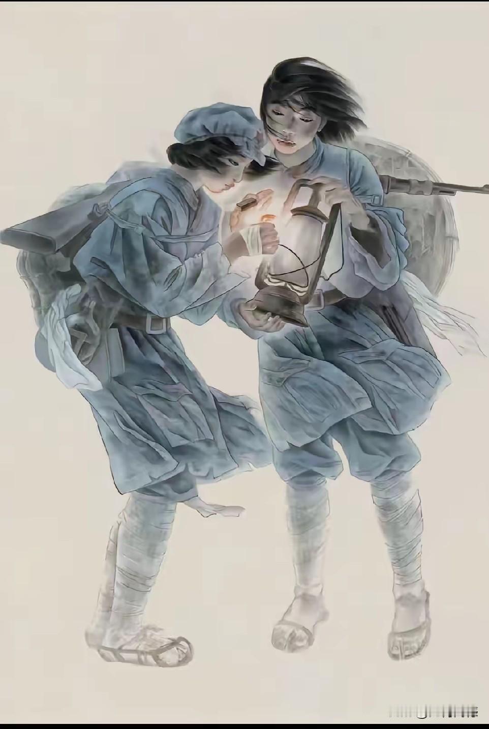 同样是创作红军女战士形象，第一幅创作成这个样子，第二幅和第三幅创造出来的形象，感