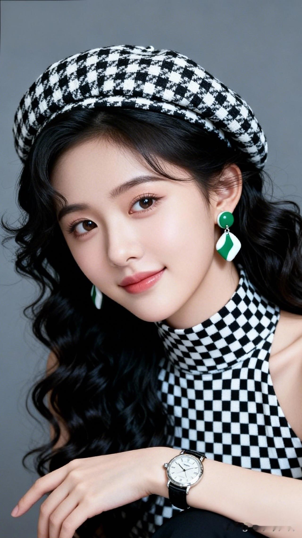 复古格纹贝雷帽，搭配绿宝石耳环，优雅又时尚！👗💎怎么穿出优雅迷人的气质