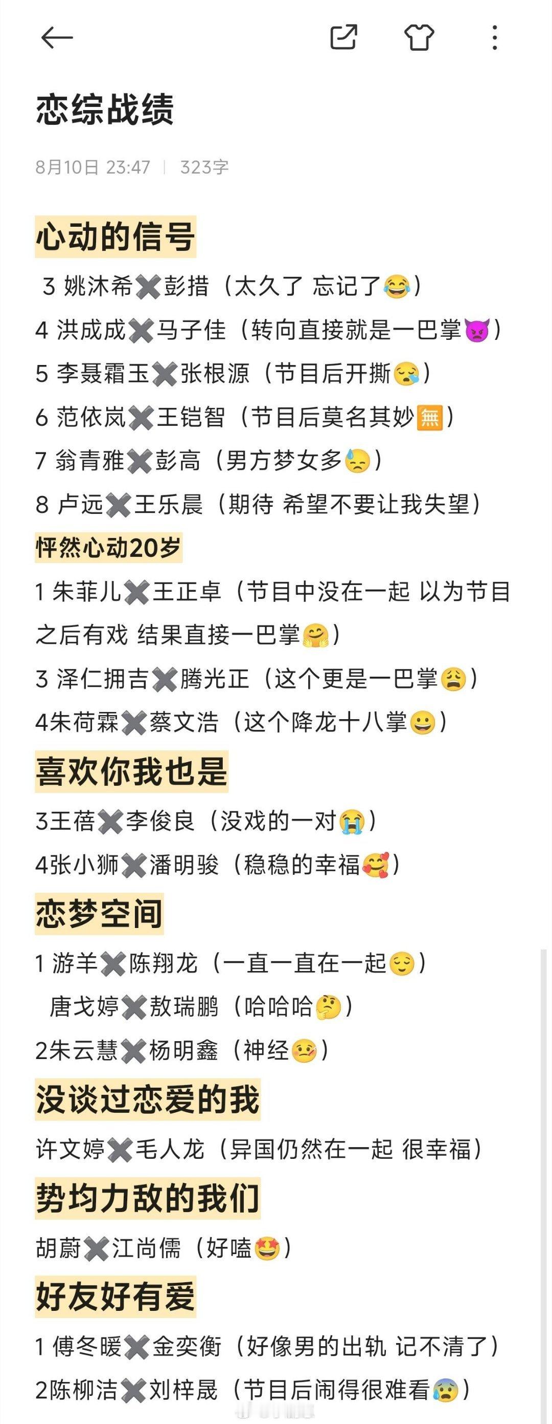 心动的信号我的恋综战绩～就是图一乐请勿上升你非要犟就是你对心动的信