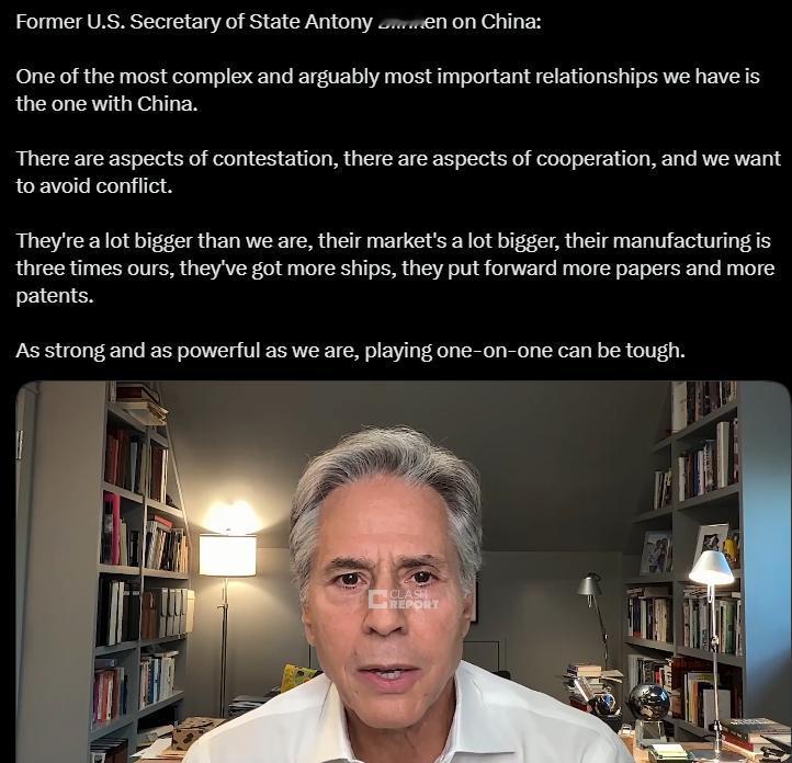布林肯：中国有优势，美国难取胜布林肯大家还记得吧，是美国的前国务卿。他在7月