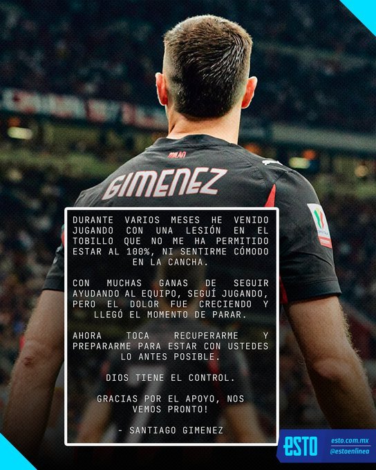 【圣地亚哥·希门尼斯伤病五周】首先，作为米兰球员，我个人不愿意怀着恶意揣着任何