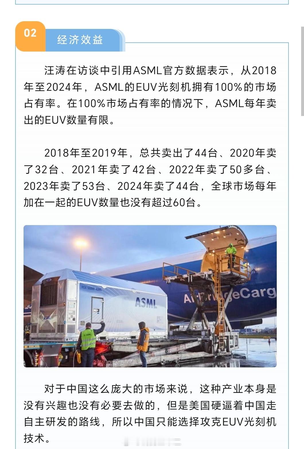 “从2018年至2024年，ASML的EUV光刻机拥有100%的市场占有率。在1