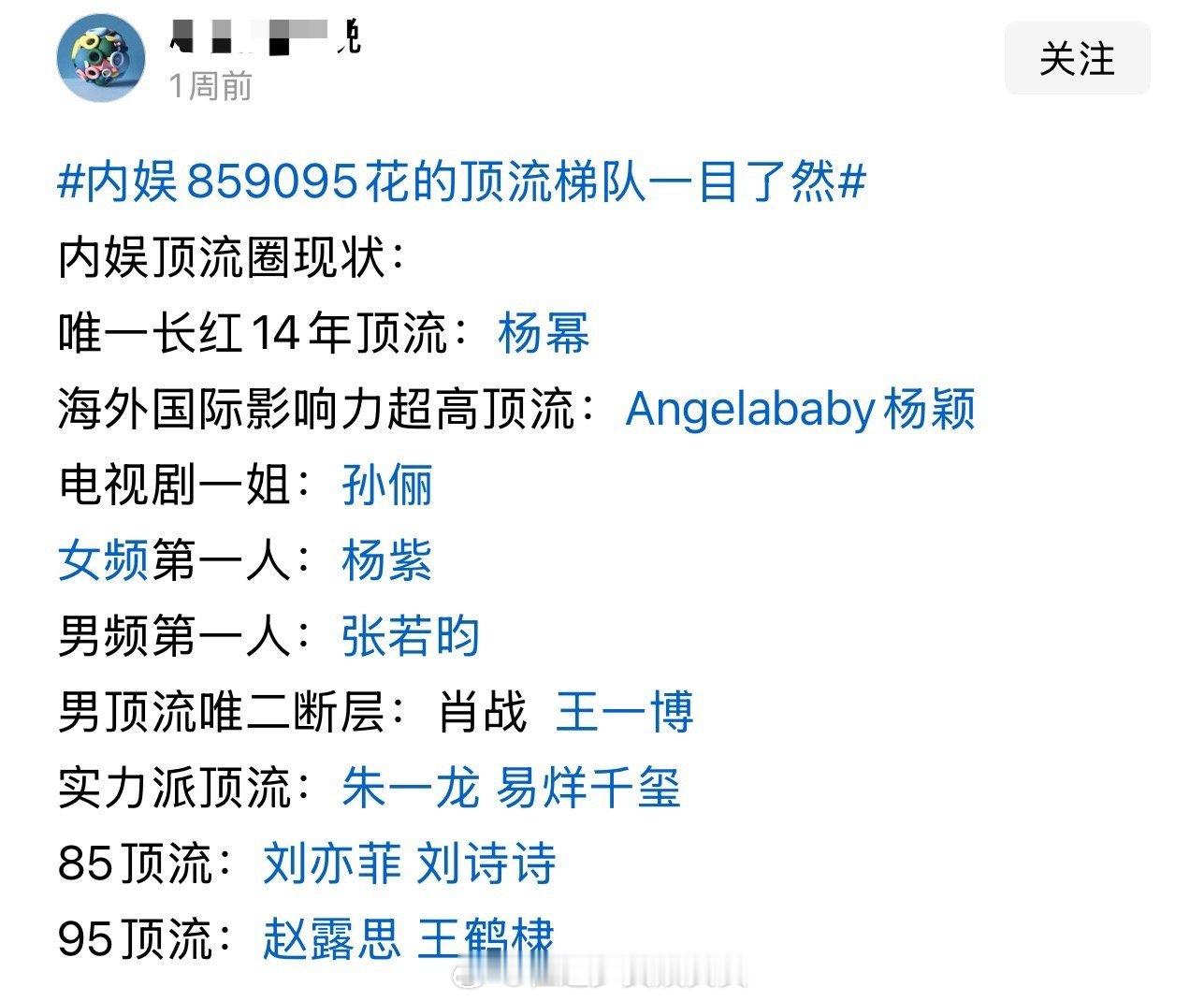 网友评的内娱顶流圈现状：大家认同吗？