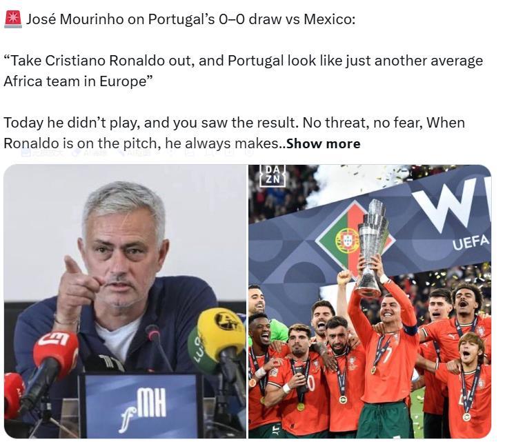 国外球迷用人工智能检测穆里尼奥评价葡萄牙队的一段话是否真实。有球迷发了一段疑