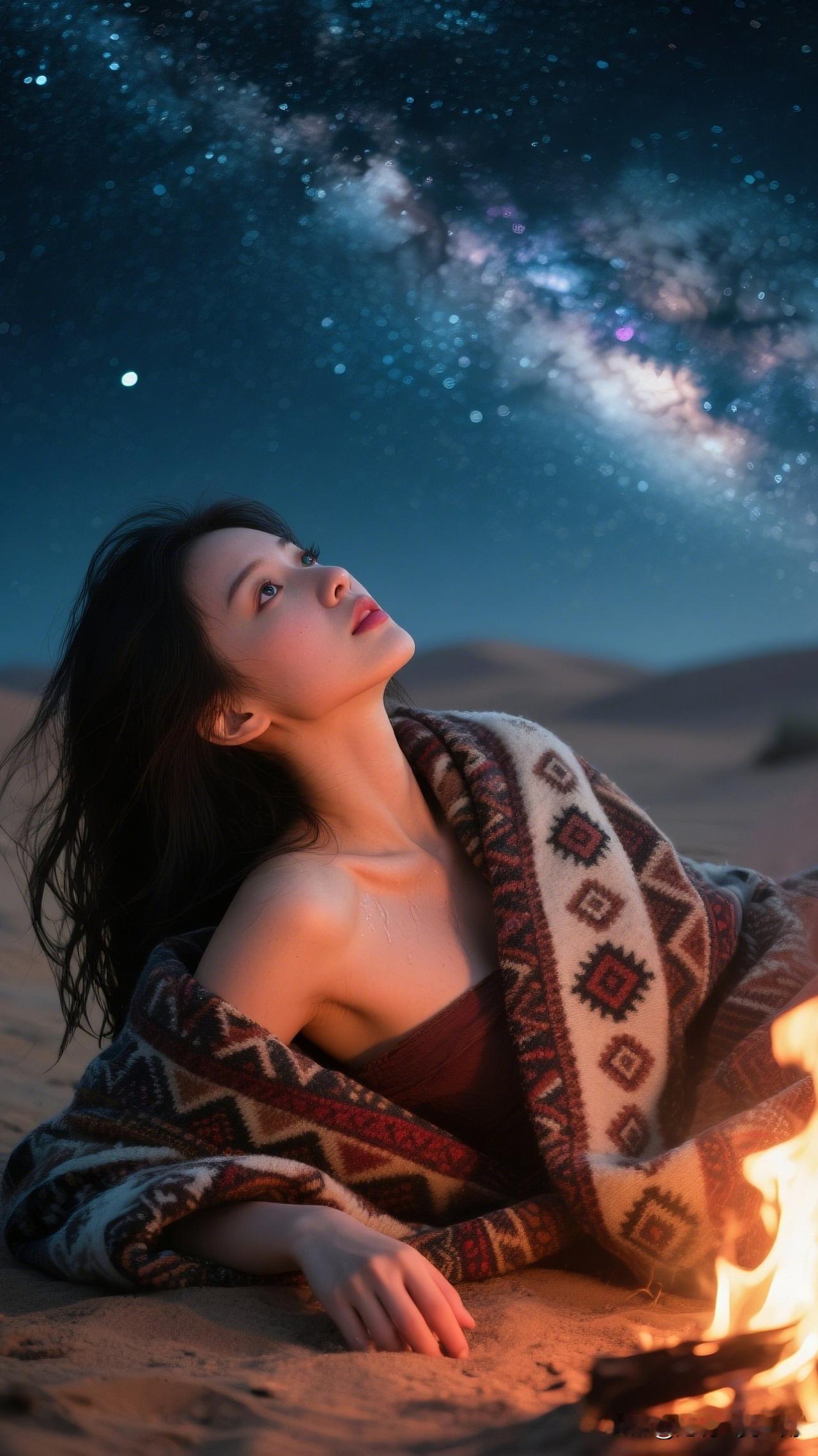 星河映夜，梦回故里。随手一拍的氛围感在沙漠中仰望星空，感受宇宙的浩瀚与宁静。