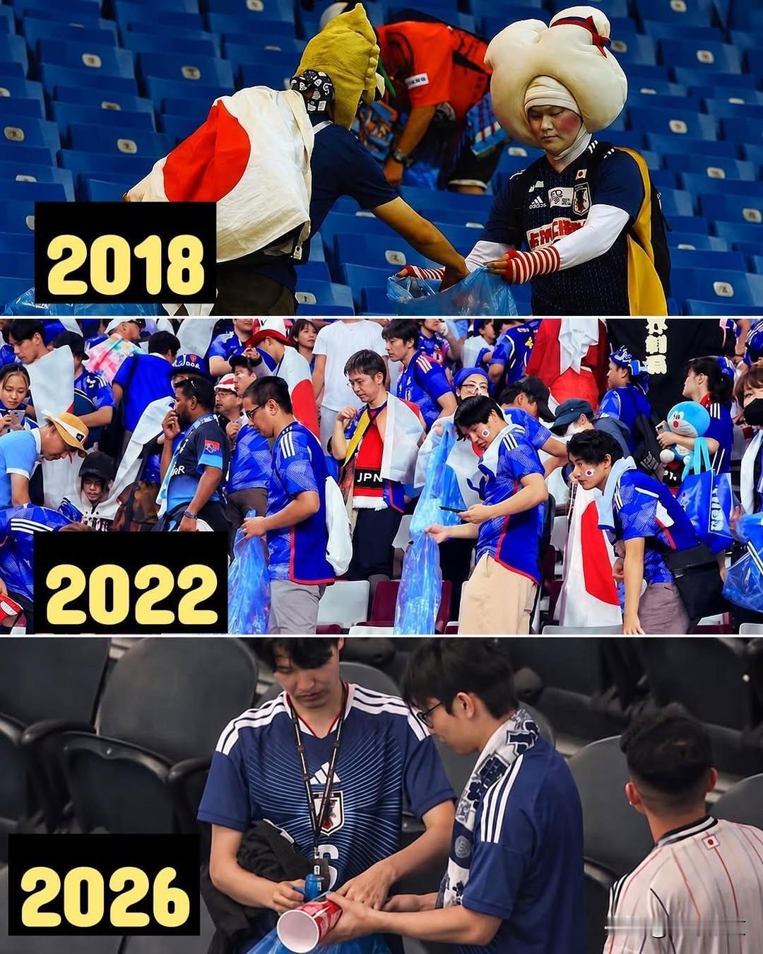 从2018年俄罗斯世界杯、2022年卡塔尔世界杯到2026年美国世界杯，日本球迷