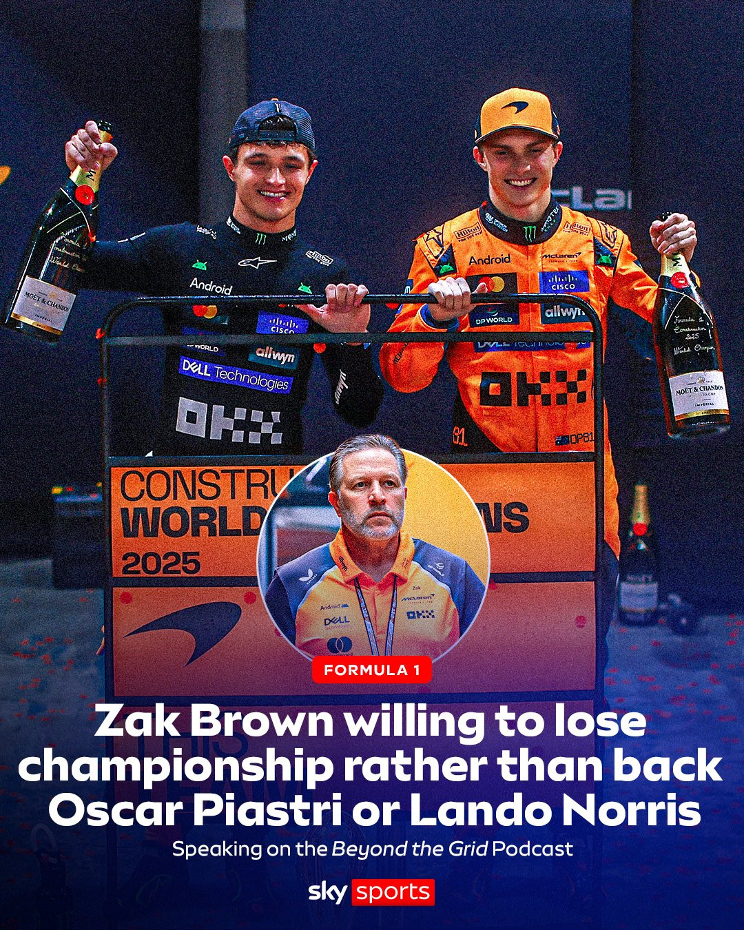 扎克·布朗透露，迈凯伦宁愿将车手总冠军拱手让给马克斯·维斯塔潘，也不愿偏袒自己的