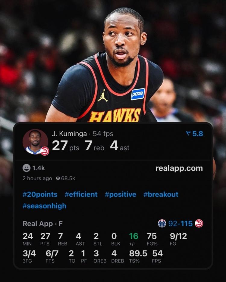 科尔真的是耽误了库明加几年，如今去了老鹰，库明加首秀就创了一项队史新纪录！库明