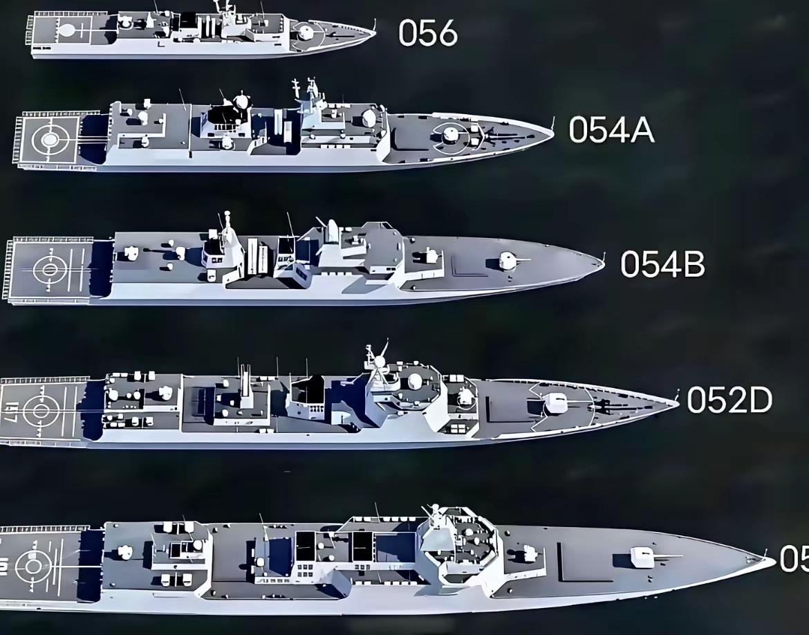 中国主力驱护舰对比图。056导弹护卫舰主要负责近海防御。054A导弹护卫舰主要