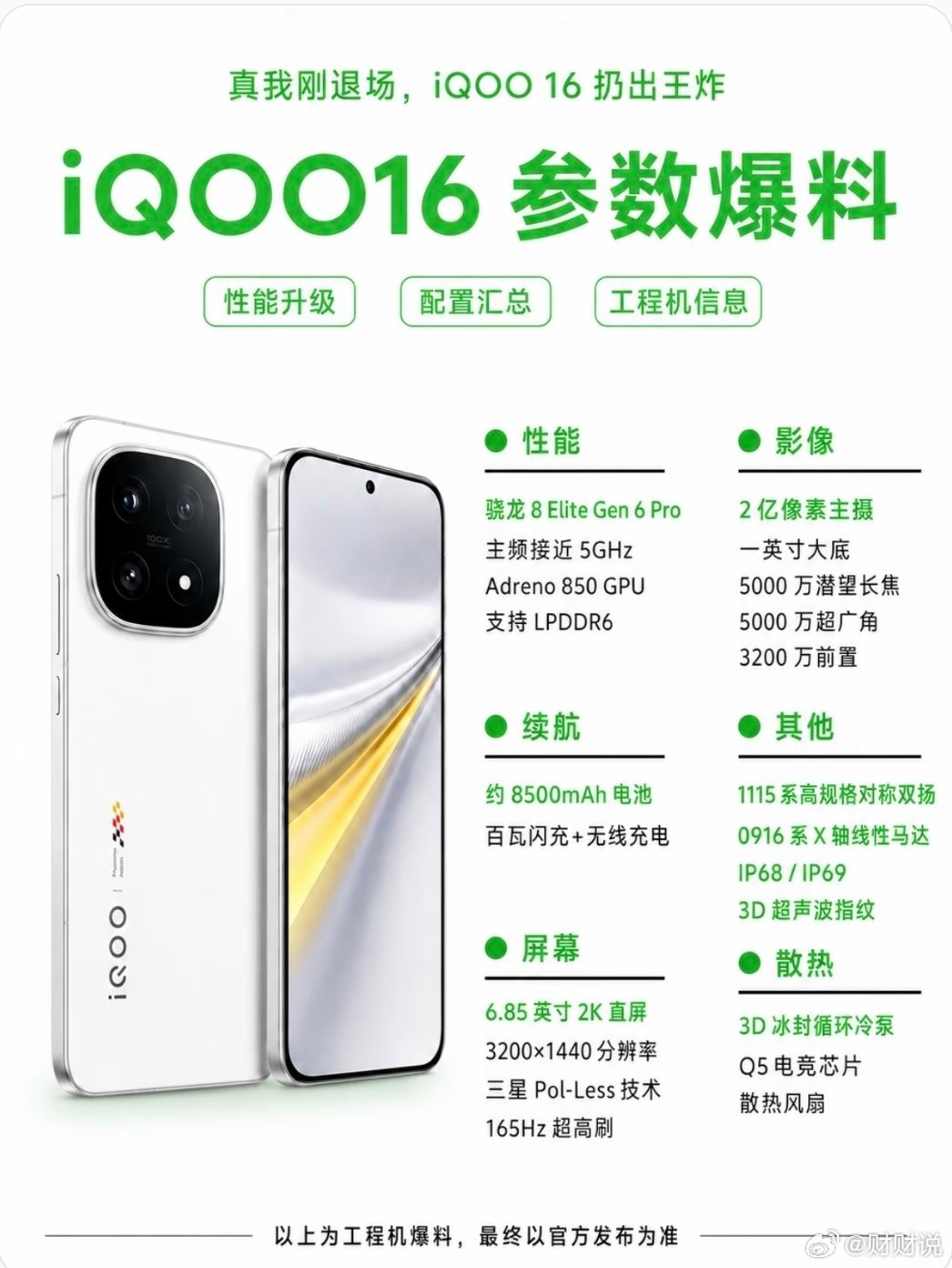 iQOO16参数爆料真我刚退场，iQOO16直接扔王炸🔥网传工程机配置直接拉