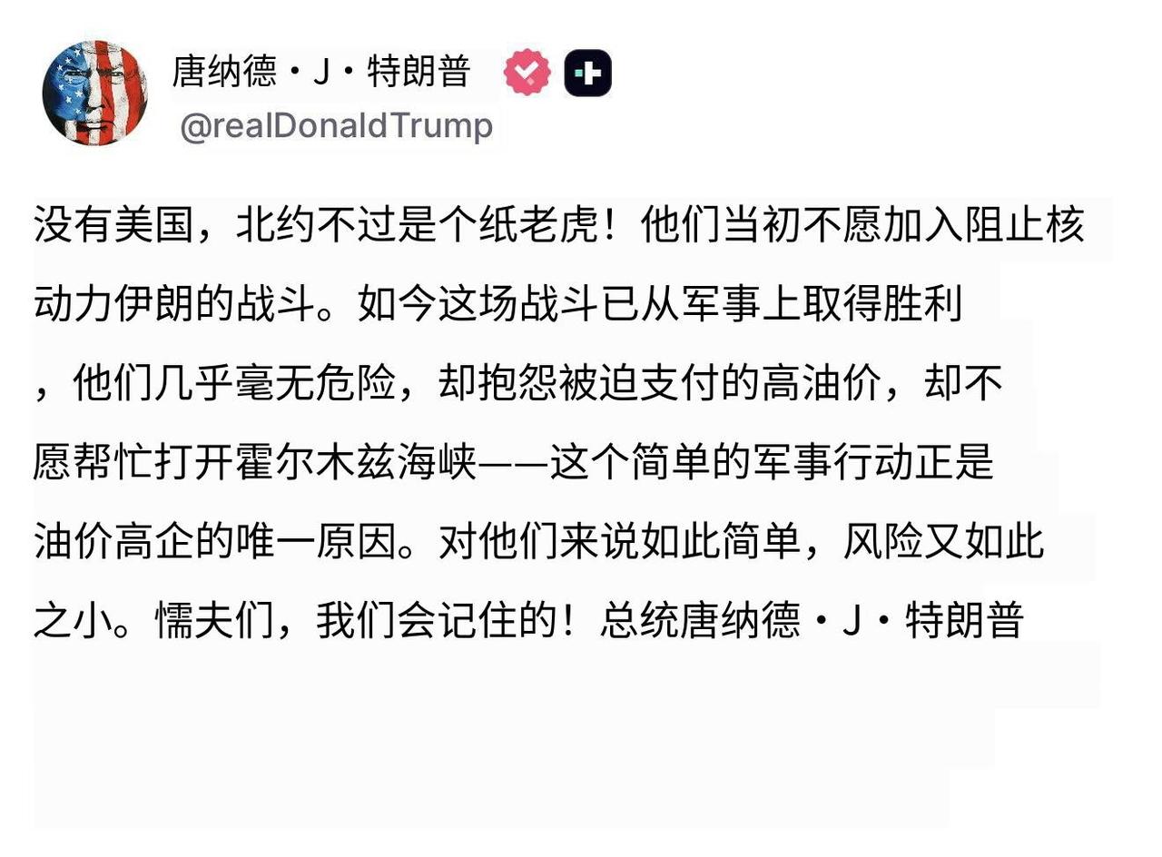 突发新闻——特朗普：没有美国，北约就是纸老虎！当地时间3月20日，美国总统特朗