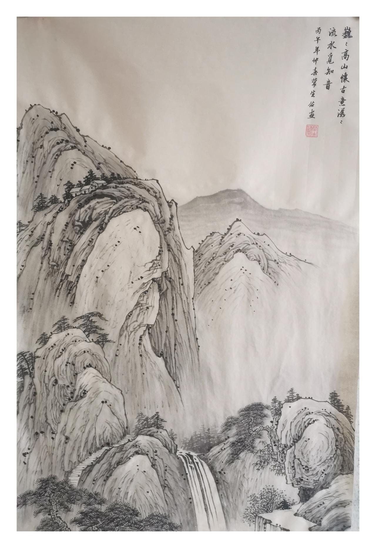 中国传统山水原创作品欣赏：传统水墨山水画：尺寸：四尺（138x68）纸本仿大