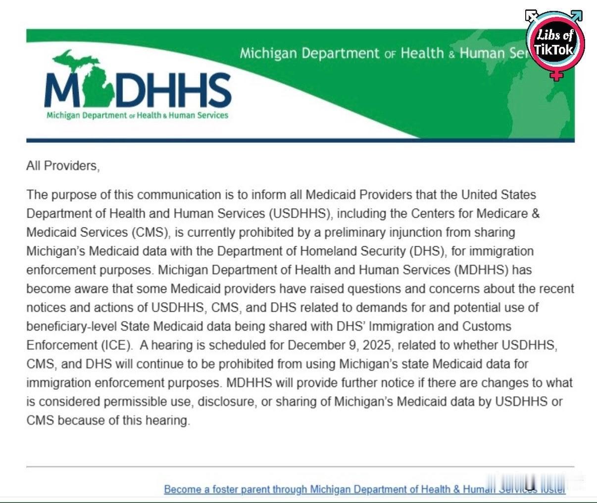 独家消息：美国密歇根州卫生与公共服务部向所有医疗服务提供者发送了这封电子邮件，该