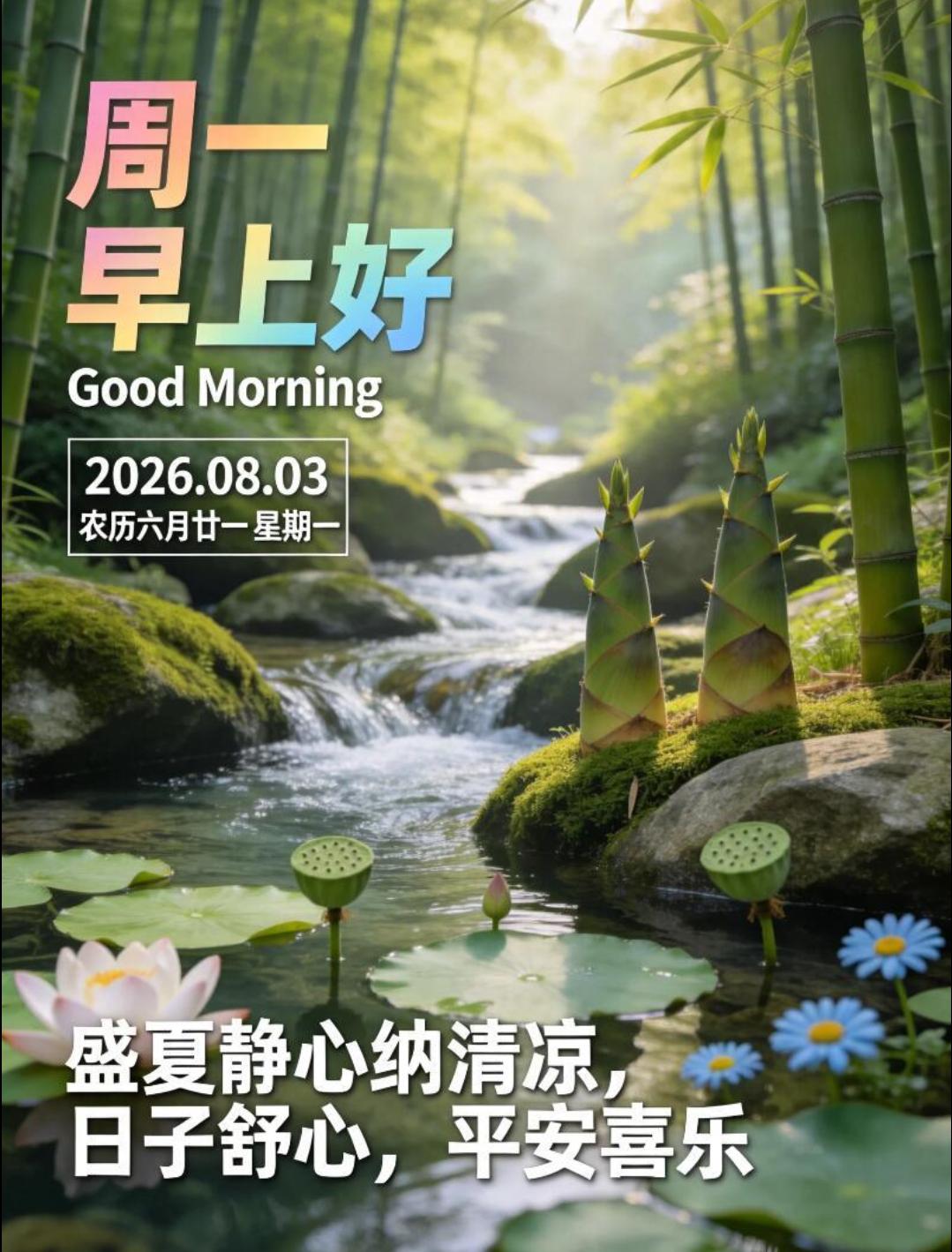 🌅早上好！新的一周，新的开始。愿你在崭新的一周里心怀热爱，步履从容，遇事不慌，