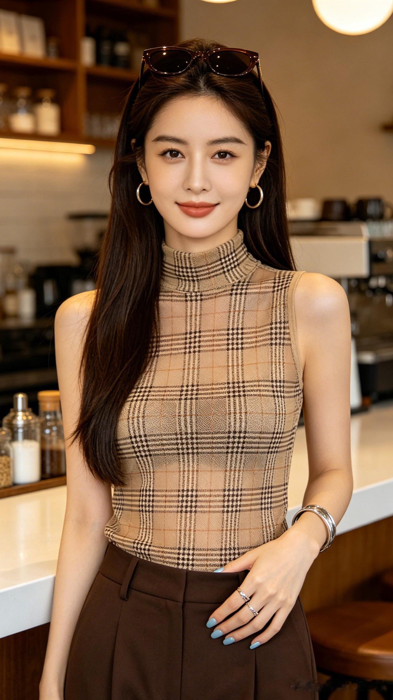 穿搭的精致感是什么?时尚穿搭指南：格子高领上衣搭配棕色高腰裤，优雅又时髦！👗