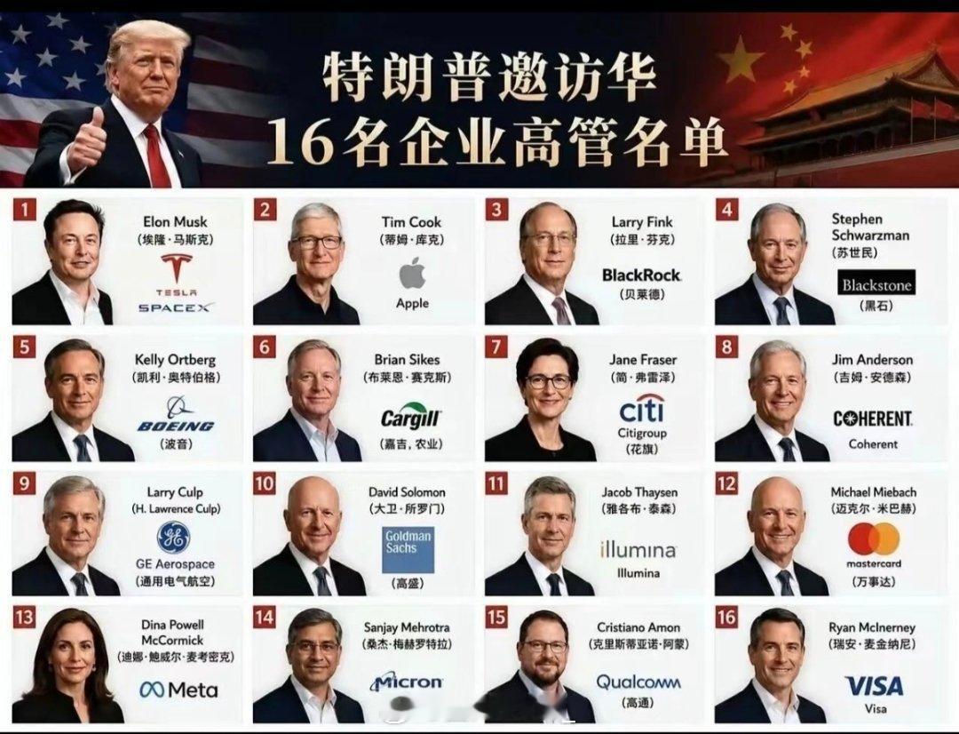 这次美国顶级企业家代表团访华，规格之高、阵容之豪华，过于震撼。马斯克、库克、高通