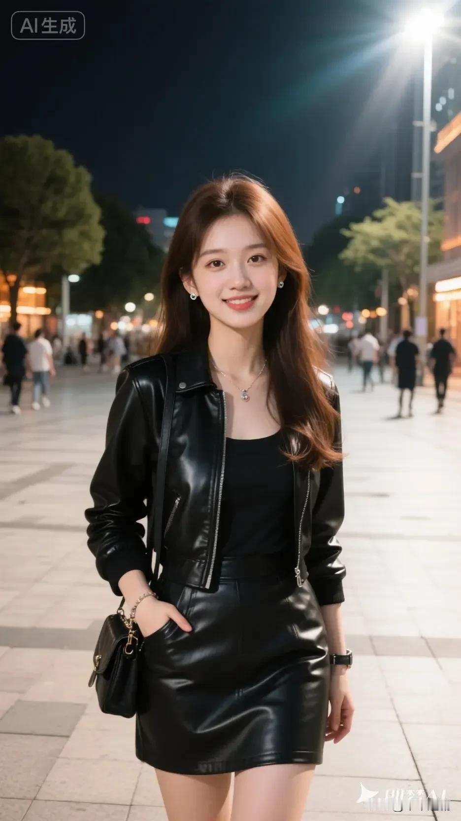 夜色里的光，落在亮面皮革上，把随性和飒爽都揉进晚风里。柔光里的温柔感温柔光影