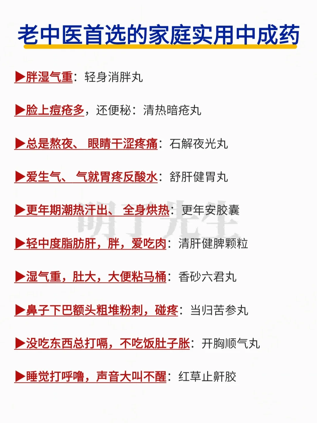 老中医挑选的家庭中成药，附文件在下方