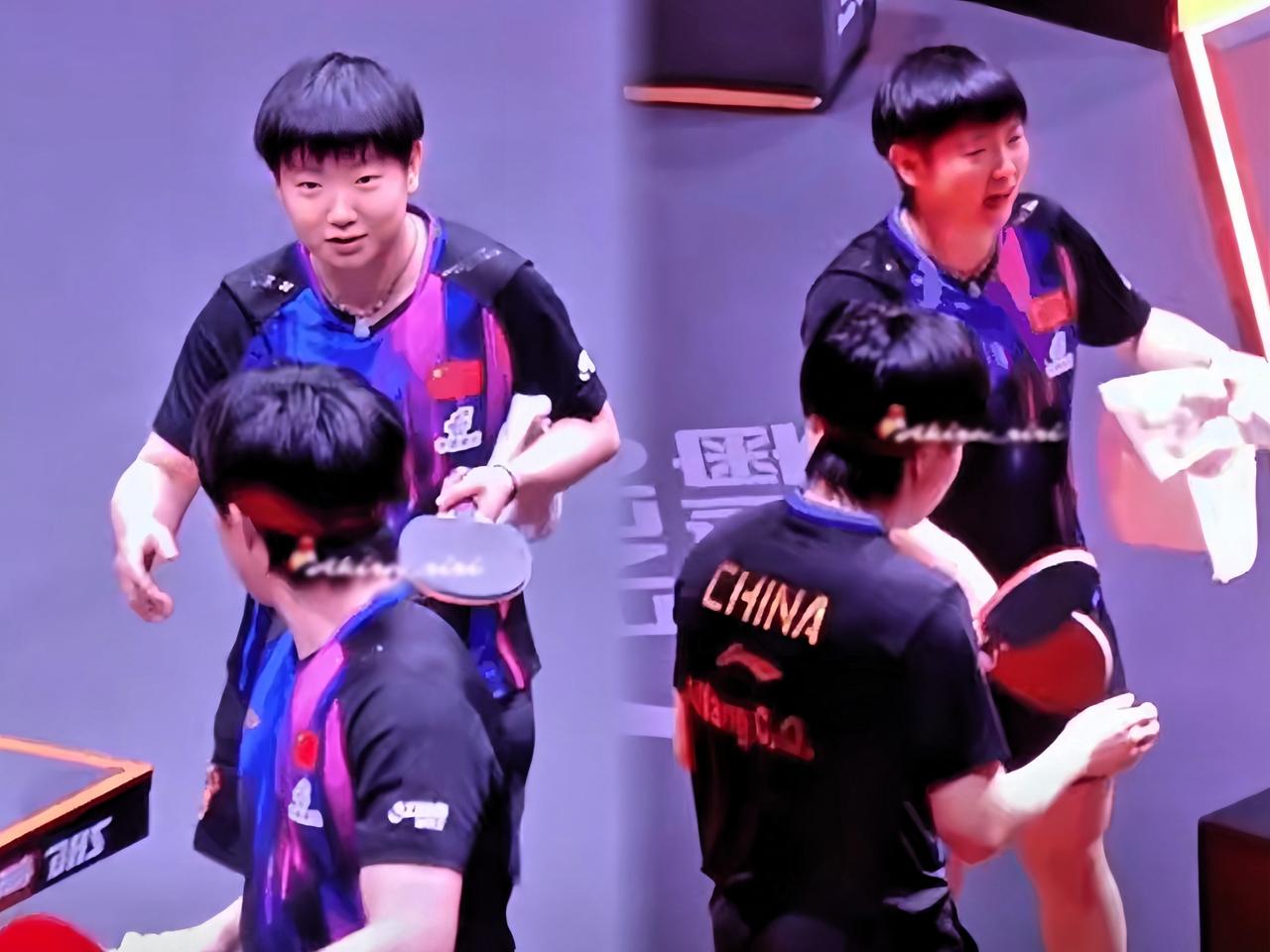 比赛刚结束，两个人转头就凑在一起开始复盘了。莎莎对自己要求是真高啊，明明