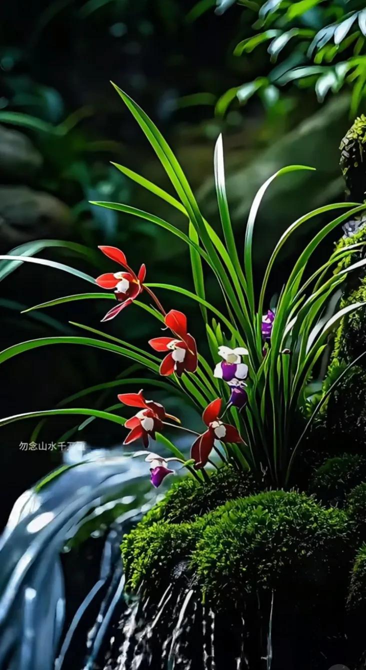 热带雨林中的美丽兰花，惊艳的红色花朵，让人陶醉！好美的奇花生灵活现的奇花