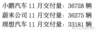 小蔚理的11月交付量都是3万级，回到同一起跑线了。2026年没有购置税补贴，才是
