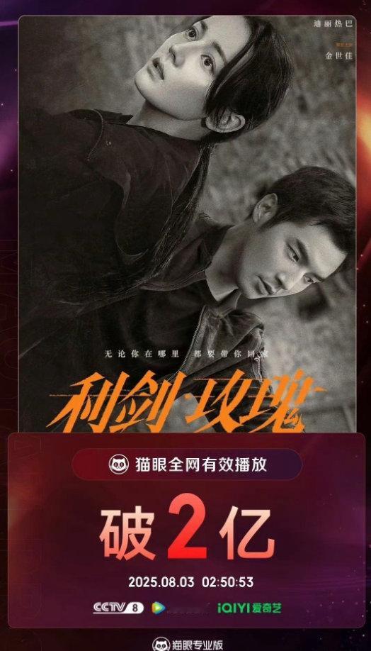 《利剑玫瑰》全网有效播放量破2亿，迪丽热巴在剧中的精彩演绎让角色深入人心。观