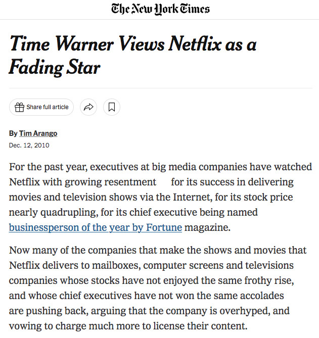 TNABO2010年：华纳认为Netflix已经过气，对方当时的成功多是吃到时
