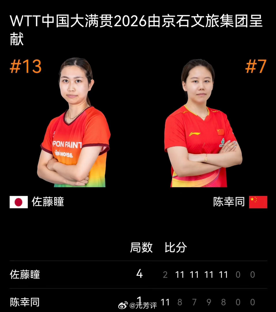 陈幸同1比4不敌佐藤瞳，国乒又丢掉一个女单决赛席位！首局11比2打得漂亮，随后却