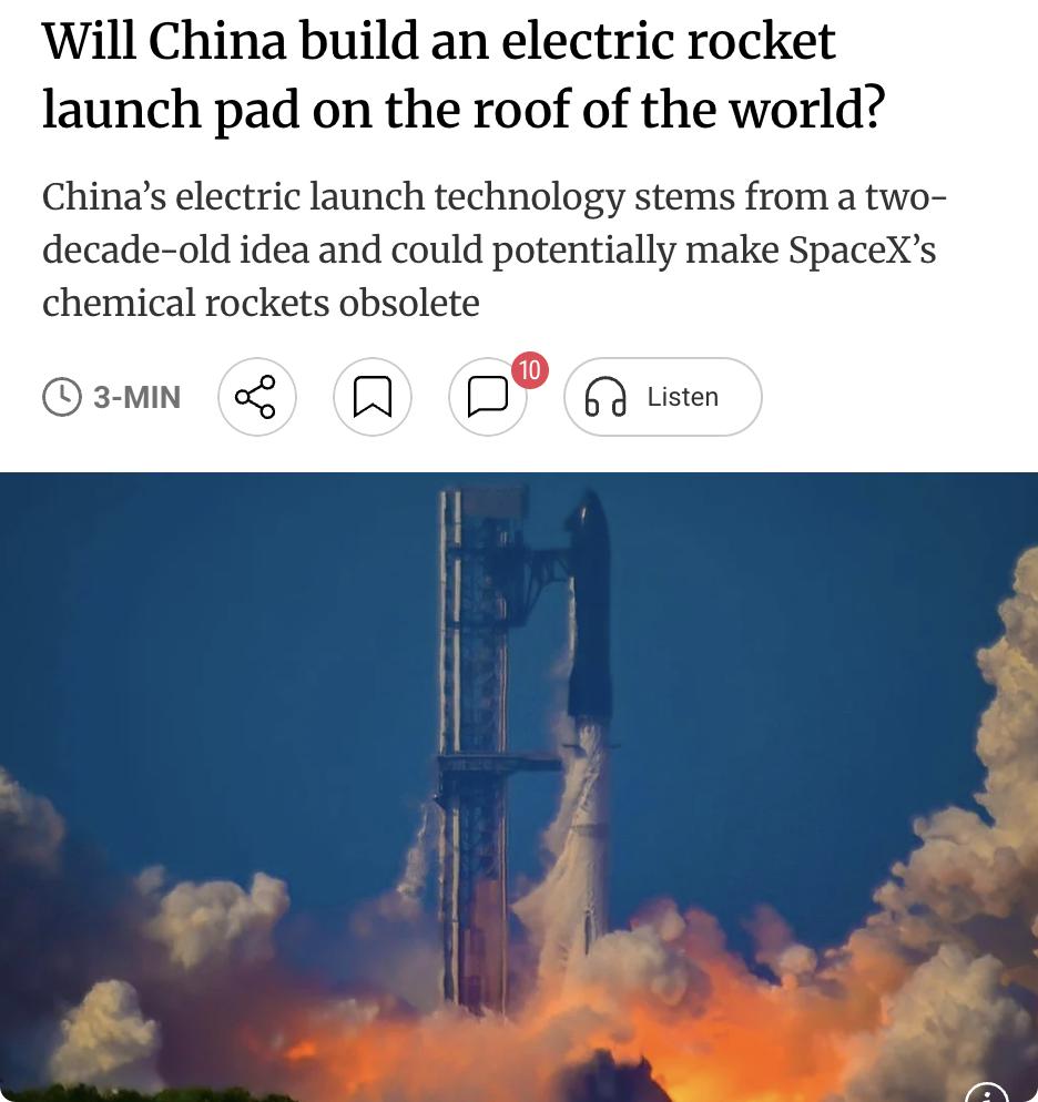 外媒：中国是否会在"世界屋脊"建造电磁火箭发射台？尽管SpaceX的可重复使