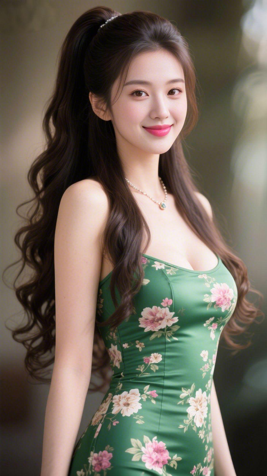 《青裙衔春》软风裹着晴光漫过来时，她正立在光晕里。墨发松松束作高马尾，几缕