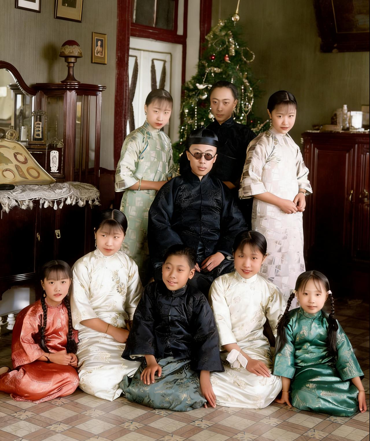 末代皇帝溥仪和弟弟妹妹们的合影，拍摄于天津张园，时间大约在1924-1925年期