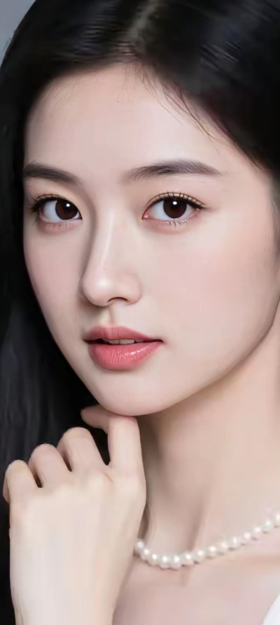 温柔优雅，珍珠项链点缀，完美妆容，气质动人