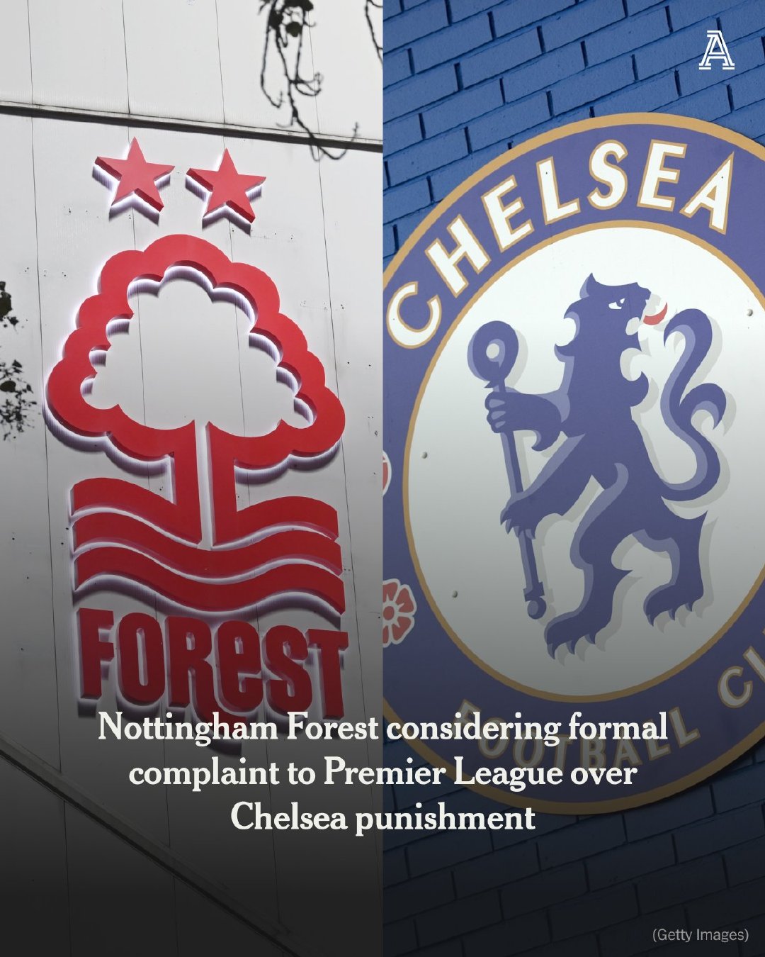 TA消息，诺丁汉森林队正在考虑就英超联赛对切尔西因未公开付款而受到的处罚向英超联