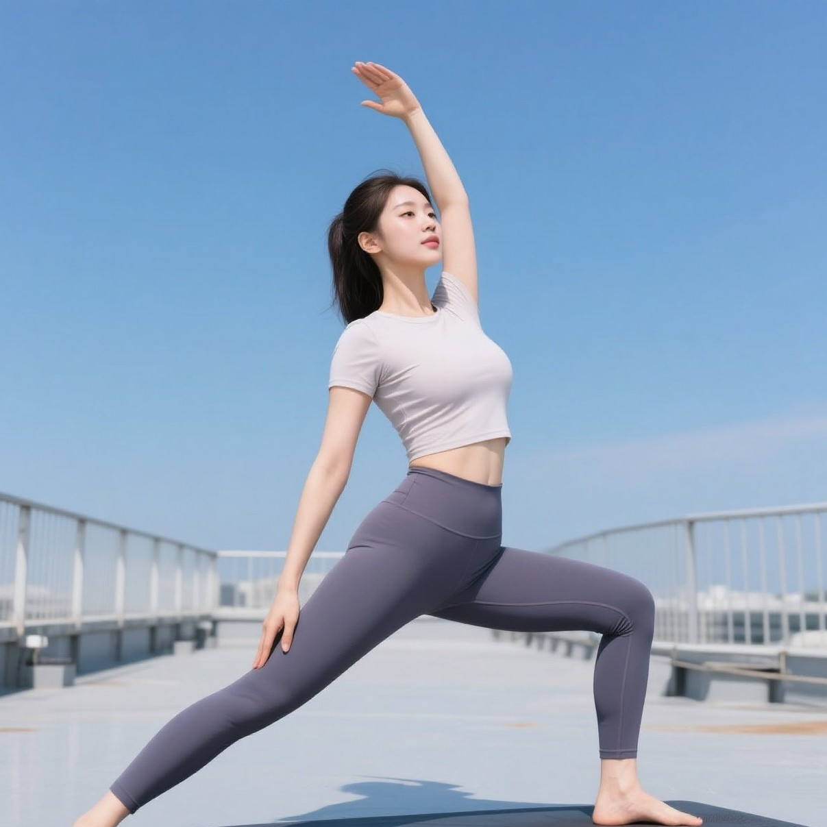少妇瑜伽天台练，柔美曲线动人心